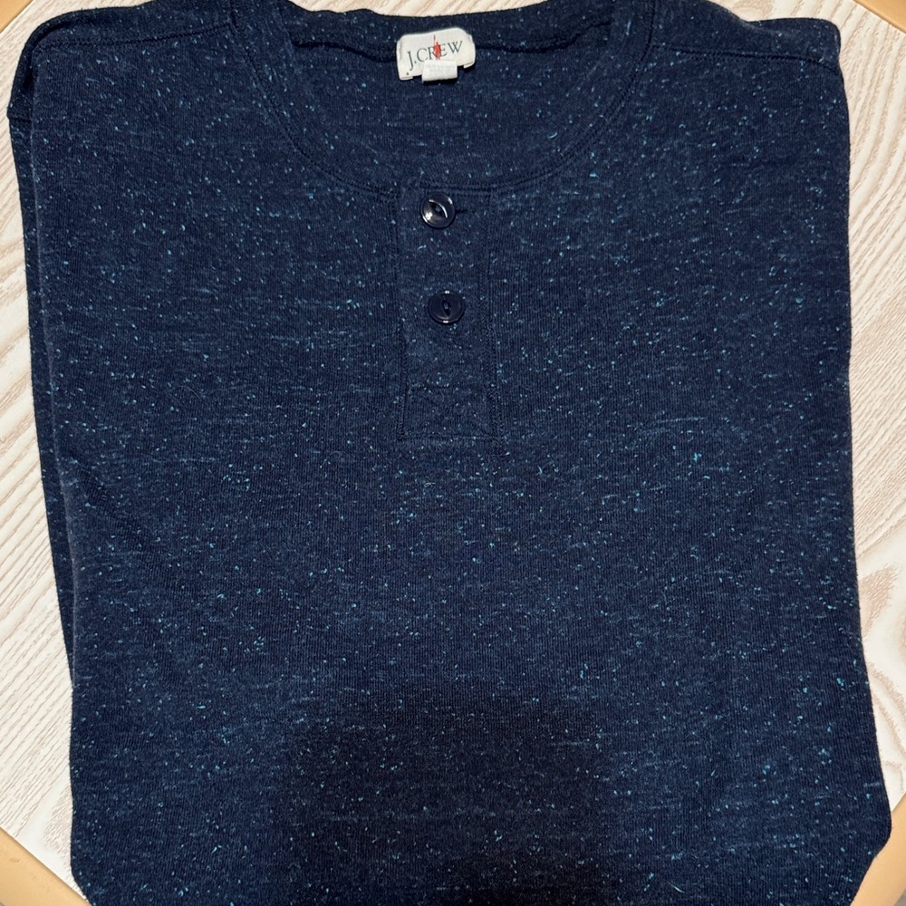 J. Crew Navy Speckled Henley with Teal Flecks